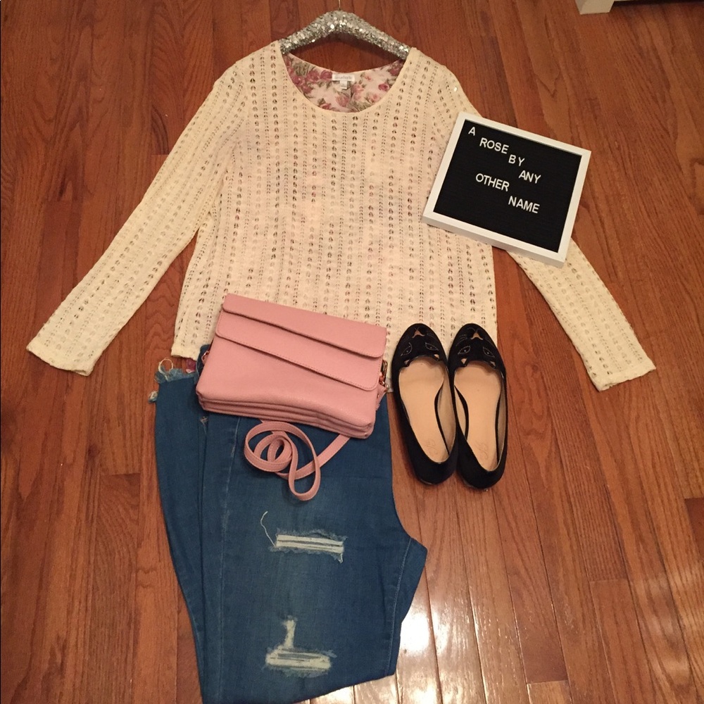 Charming Charlie Cream Eyelet Sweater/Top